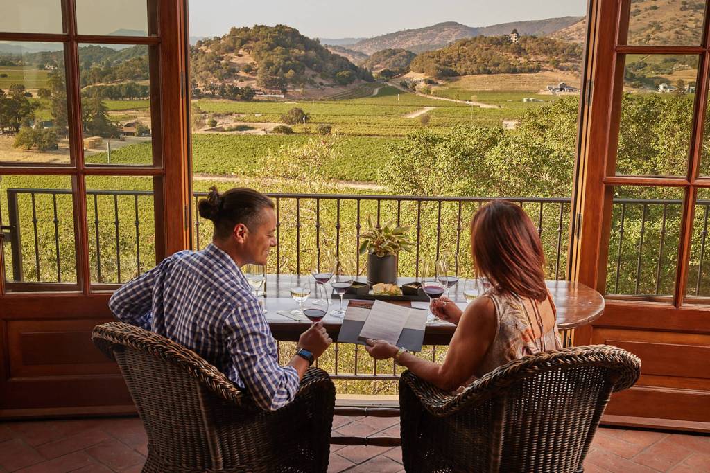 Guests are treated to amazing views while enjoying their wine tasting at Silverado Vineyards.