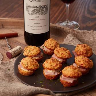 Piquillo Cheese Muffins with Ham and Mustard Chive Butter square